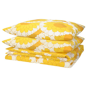 KRANSMALVA Duvet cover and 2 pillowcases, yellow, 200x200/50x60 cm