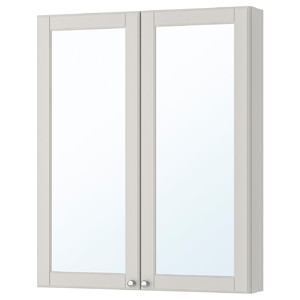 GODMORGON Mirror cabinet with 2 doors, Kasjön light grey, 80x14x96 cm