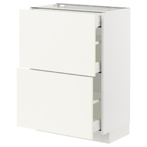 METOD / MAXIMERA Base cab with 2 fronts/3 drawers, white/Vallstena white, 60x37 cm