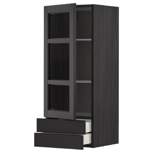 METOD / MAXIMERA Wall cabinet w glass door/2 drawers, black/Lerhyttan black stained, 40x100 cm