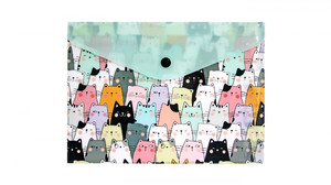 Document Envelope Pocket Wallet File with Button A5 PP, cats