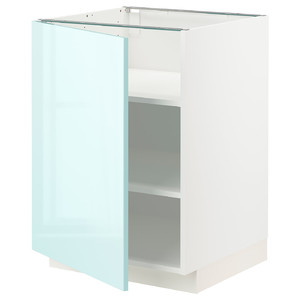 METOD Base cabinet with shelves, white Järsta/high-gloss light turquoise, 60x60 cm