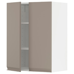 METOD Wall cabinet with shelves/2 doors, white/Upplöv matt dark beige, 60x80 cm