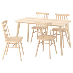 LISABO / HÖGVED Table and 4 chairs, ash veneer/birch veneer, 140x78 cm
