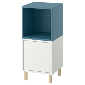 EKET Cabinet combination with legs, white dark grey-blue/wood, 35x35x80 cm