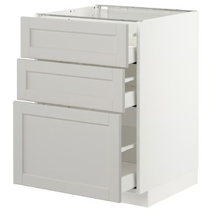 METOD / MAXIMERA Base cabinet with 3 drawers, white, Lerhyttan light grey, 60x60 cm