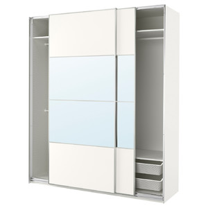 PAX / MEHAMN/AULI Wardrobe with sliding doors, white double sided/white mirror glass, 200x66x236 cm