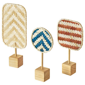 KALKKÄRR Decoration set of 3, bamboo/pine