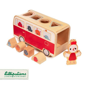 LILLIPUTIENS Wooden Bus Sorter with 4 Paulette Chickens 12m+