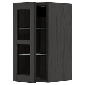 METOD Wall cabinet w shelves/glass door, black/Lerhyttan black stained, 30x60 cm