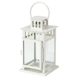 BORRBY Lantern for tealight, in/outdoor white, 20 cm