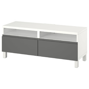 BESTÅ TV bench with drawers, white/Västerviken/Stubbarp dark grey, 120x42x48 cm