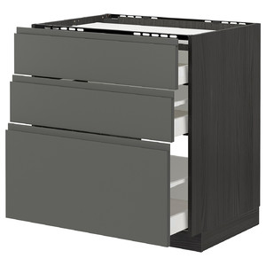 METOD / MAXIMERA Base cab f hob/3 fronts/3 drawers, black/Voxtorp dark grey, 80x60 cm