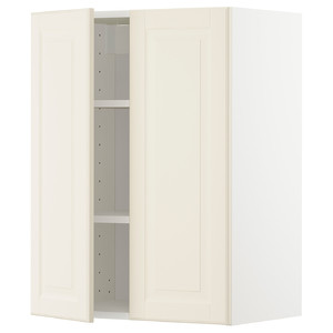 METOD Wall cabinet with shelves/2 doors, white/Bodbyn off-white, 60x80 cm