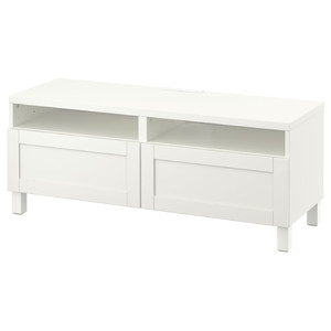 BESTÅ TV bench with drawers, white/Hanviken/Stubbarp white, 120x42x48 cm