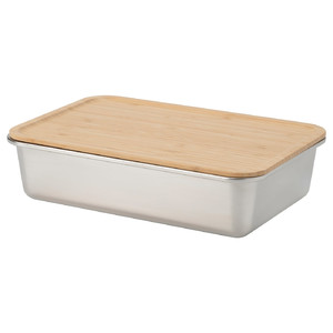 IKEA 365+ Food container with lid, large rectangular/stainless steel bamboo, 3 l
