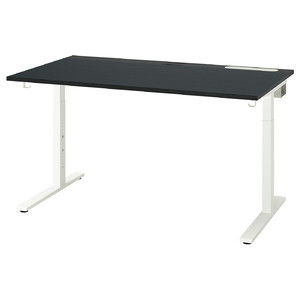 MITTZON Desk, black stained ash veneer/black white, 140x80 cm