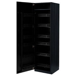 METOD High cabinet with pull-out larder, black/Lerhyttan black stained, 60x60x200 cm