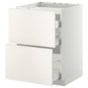 METOD / MAXIMERA Base cab f hob/2 fronts/3 drawers, white, Veddinge white, 60x60 cm
