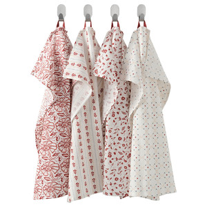 INAMARIA Dish towel, patterned red/pink, 45x60 cm, 4 pack