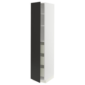METOD / MAXIMERA High cabinet with drawers, white/Nickebo matt anthracite, 40x60x200 cm
