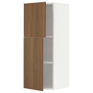 METOD Wall cabinet with shelves/2 doors, white/Tistorp brown walnut effect, 40x100 cm
