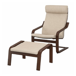 POÄNG Armchair and footstool, brown/Hillared beige