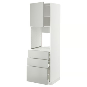 METOD / MAXIMERA High cab f oven w door/3 drawers, white/Havstorp light grey, 60x60x200 cm