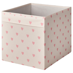 REGNBROMS Box, heart pattern/pink, 33x38x33 cm