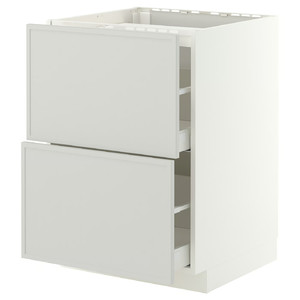 METOD/MAXIMERA Base cab f hob/2 fronts/2 drawers, white/Aspudden light grey, 60x60 cm