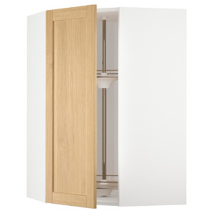 METOD Corner wall cabinet with carousel, white/Forsbacka oak, 68x100 cm