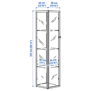 BLÅLIDEN Glass-door cabinet, black, 35x32x151 cm