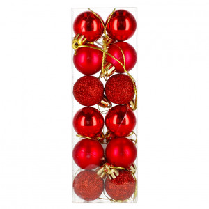 Mini Christmas Tree Bauble Ornaments, Red, Pack of 12