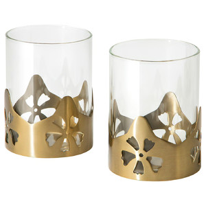 AROMATISK Tealight holder, glass/gold-colour, 9 cm