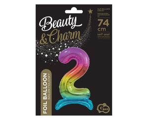 Foil Balloon Number 2 Standing, rainbow, 74cm