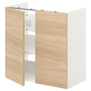 ENHET Bs cb f wb w shlf/doors, white, oak effect, 60x30x60 cm