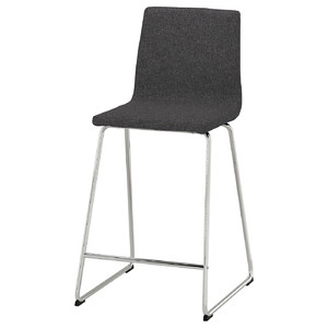 LILLÅNÄS Bar stool, chrome-plated/Gunnared dark grey, 63 cm