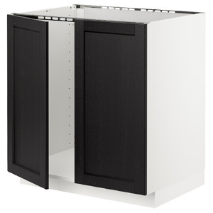 METOD Base cabinet for sink + 2 doors, white/Lerhyttan black stained, 80x60 cm