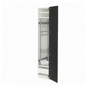 METOD / MAXIMERA High cabinet with cleaning interior, white/Nickebo matt anthracite, 40x60x200 cm