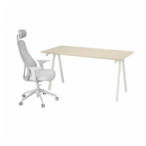 TROTTEN / MATCHSPEL Desk and chair, beige/white light grey