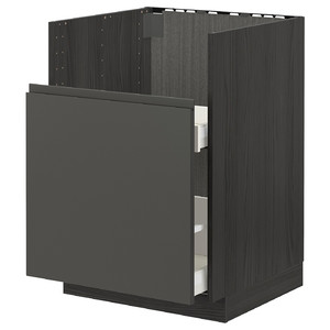 METOD / MAXIMERA Base cabinet for BREDSJÖN snk/1 frnt/2 drws, black/Voxtorp dark grey, 60x60 cm