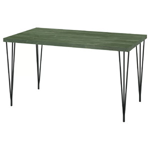 SKÅLSTA Table, dark grey-green marble effect/hairpin black-grey, 140x80 cm