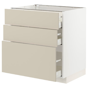 METOD / MAXIMERA Base cabinet with 3 drawers, white/Havstorp beige, 80x60 cm