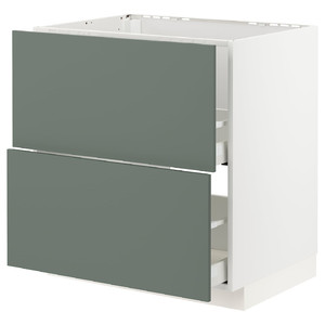 METOD / MAXIMERA Base cab f sink+2 fronts/2 drawers, white/Bodarp grey-green, 80x60 cm