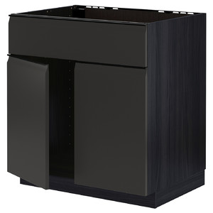 METOD Base cabinet f sink w 2 doors/front, black/Upplöv matt anthracite, 80x60 cm