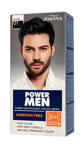JOANNA Power Men Color Cream for Hair, Bear & Moustache no. 01 - Black 100g