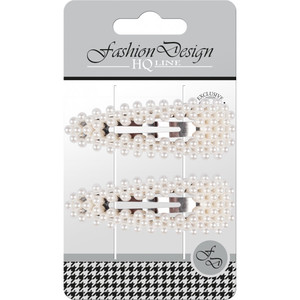 Fashion Design Hair Snap Clip, white pearl, 2pcs