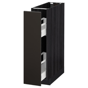METOD Base cabinet/pull-out int fittings, black, Kungsbacka anthracite, 20x60 cm