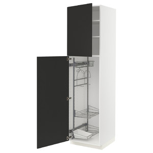 METOD High cabinet with cleaning interior, white/Nickebo matt anthracite, 60x60x220 cm