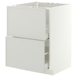 METOD/MAXIMERA Base cab f sink+2 fronts/2 drawers, white/Aspudden light grey, 60x60 cm